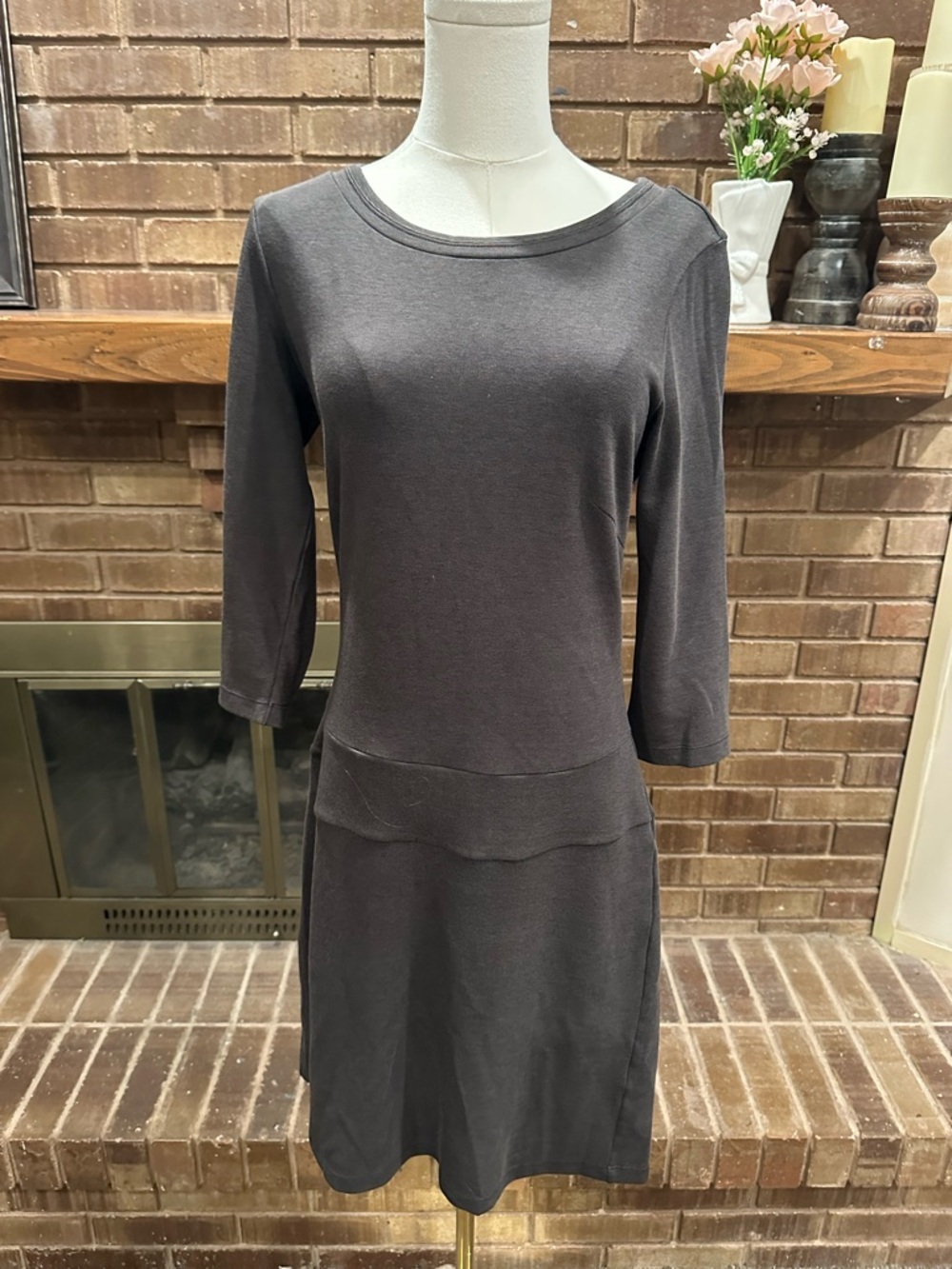 Toad&Co Taupe Brownish Gray 3/4 Sleeve Shift Dress - Medium - EUC